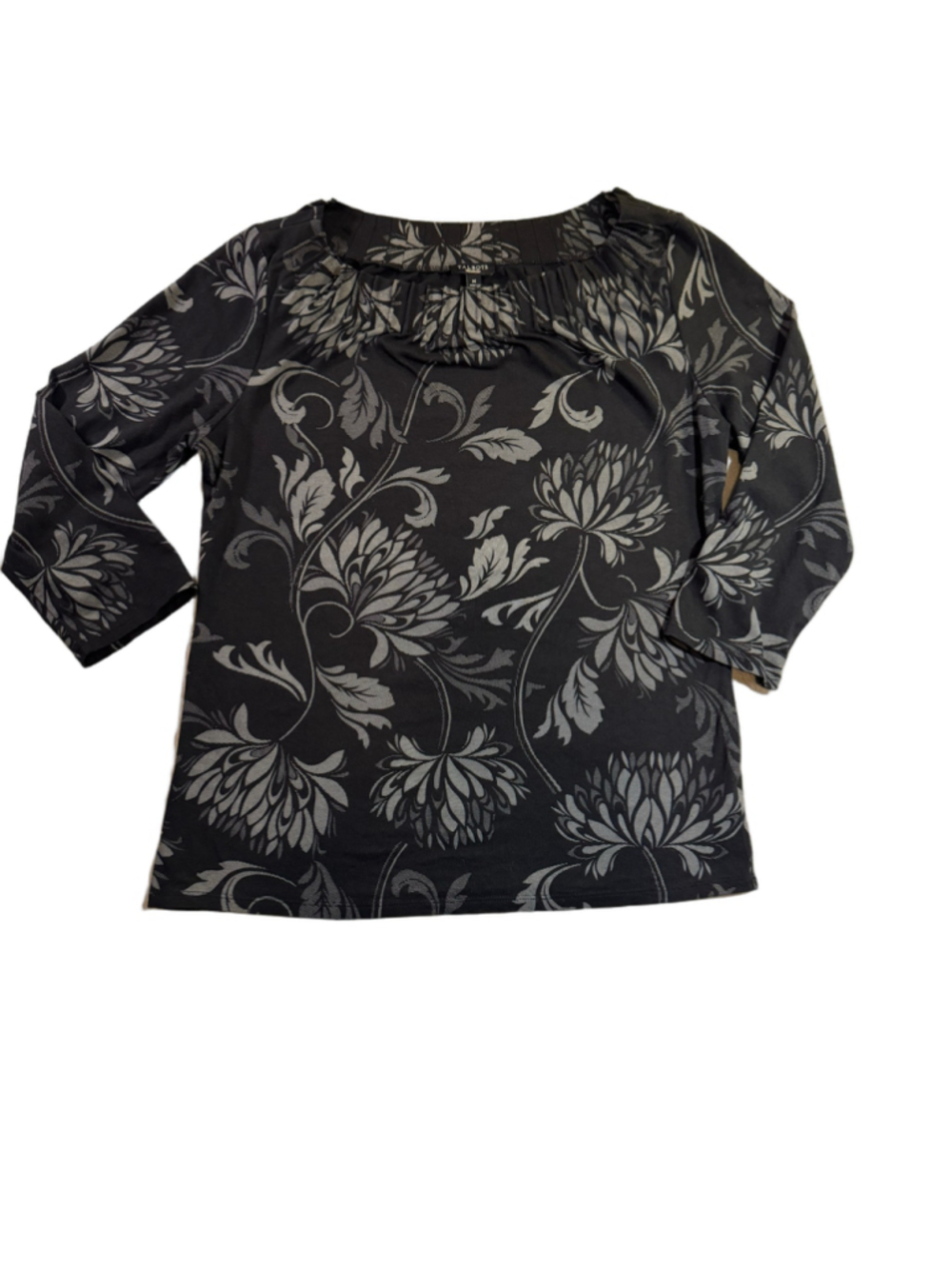 Women's Talbots Long Sleeve Floral Tee Black Grey Size M